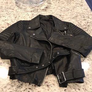 Zara black genuine leather moto jacket